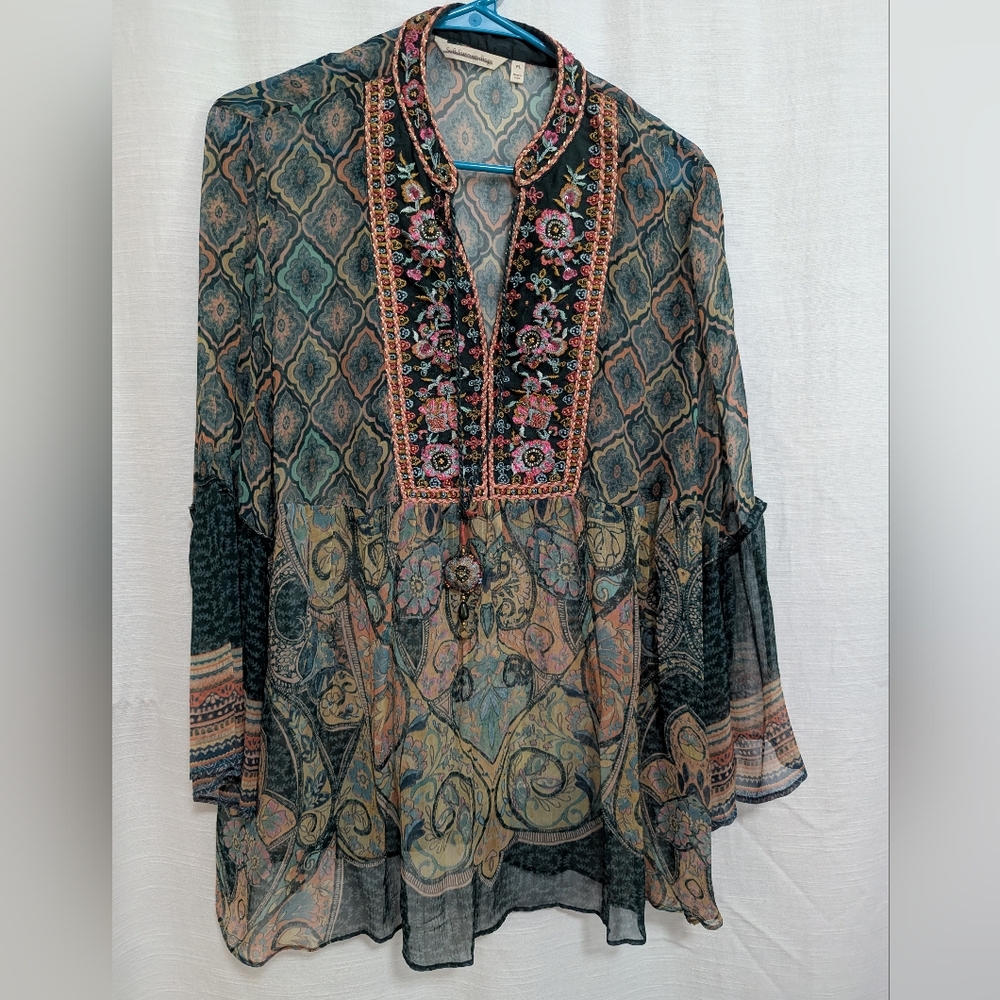 Soft Surroundings Emerald Shira Peasant Top Size Petite L - Picture 2 of 10